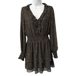 Very J Women's Navy Gold Long Sleeve Printed Mini Dress Small